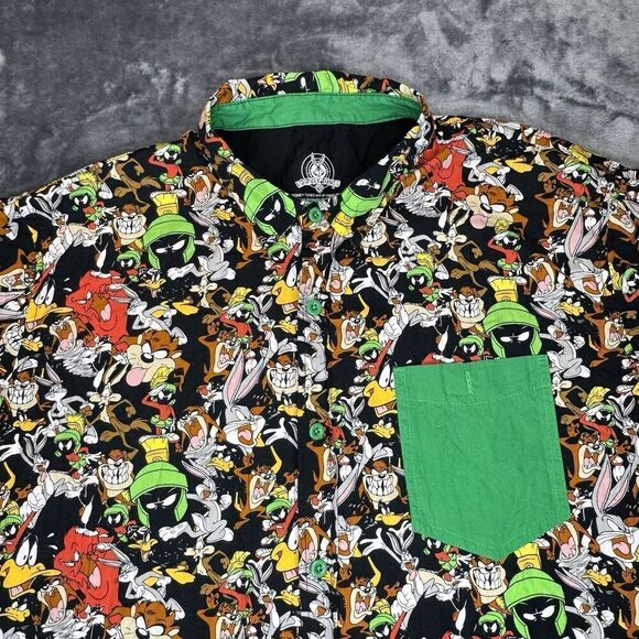 Warner Bros Sz XL Looney Tunes Cotton Button Shirt All Over Print Short Sleeve - Picture 4 of 14